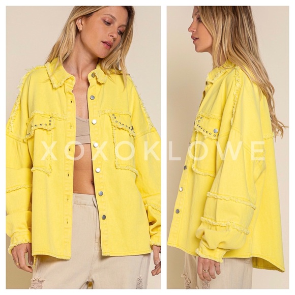 POL Sunshine Yellow Studded Denim Twill Shacket - Picture 8 of 10
